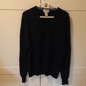 Men's Navy 100% Cashmere Heavy V-Neck Sweater Size XL